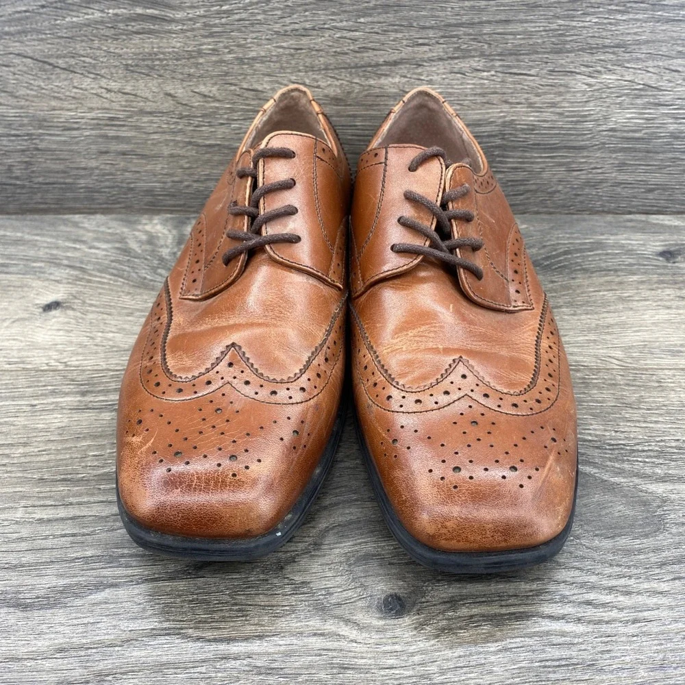Florsheim Kids Wingtip Oxford Boys Size 7 M Cognac Brown Leather Brogue 16669